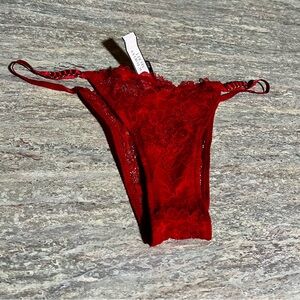 NWT Victoria's Secret Very Sexy Red Brazilian Slip Lace Panty with Gold Accent